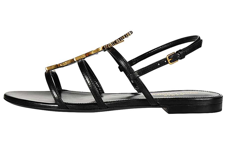 SAINT LAURENT Letter Logo Open Toe One Strap Sandals Women's Black