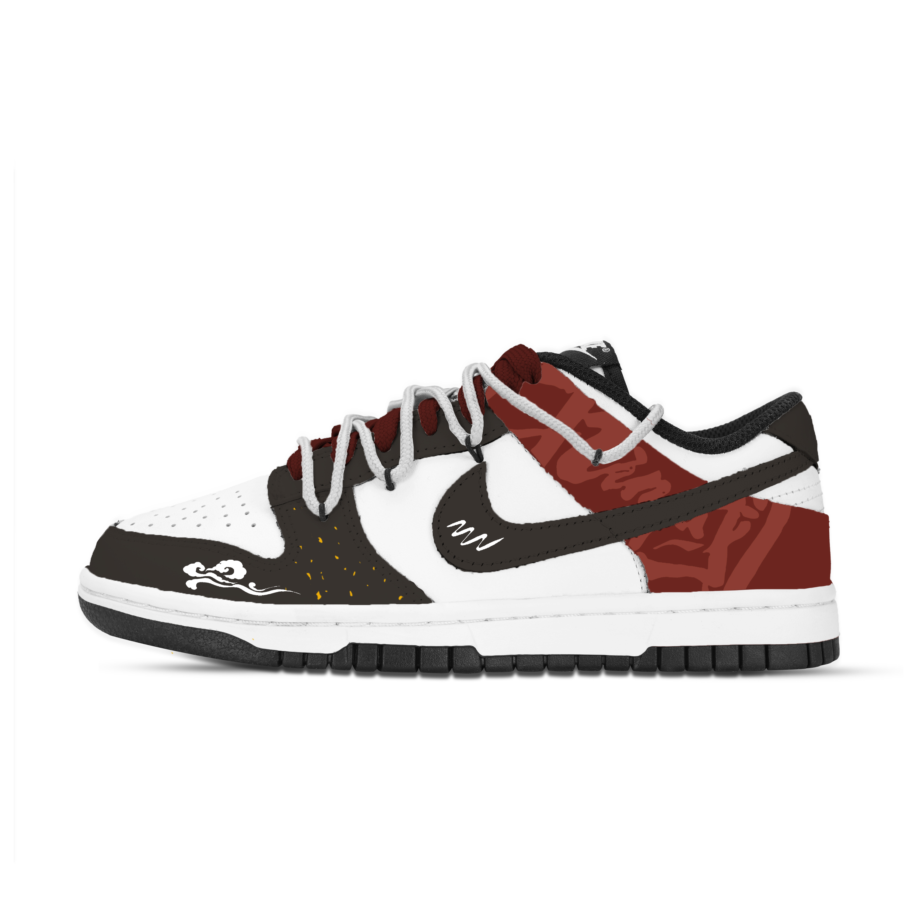 Nike Dunk Ink Auspicious Country Red Slip Resistant Abrasion Resistant Low top Skateboard Shoes Unisex White Black Red
