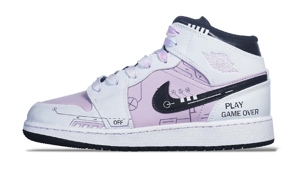 JORDAN Air JORDAN 1 Vintage Basketball Shoes Women's High Top Black/White/Rose Pink