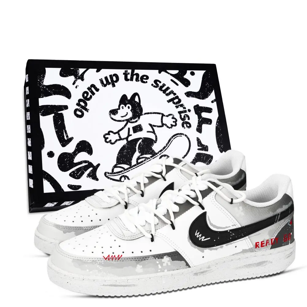 Nike Court Vision 1 Game Console, Black Box Abrasion Resistant Low Top Skateboard Shoes Unisex Black White Red
