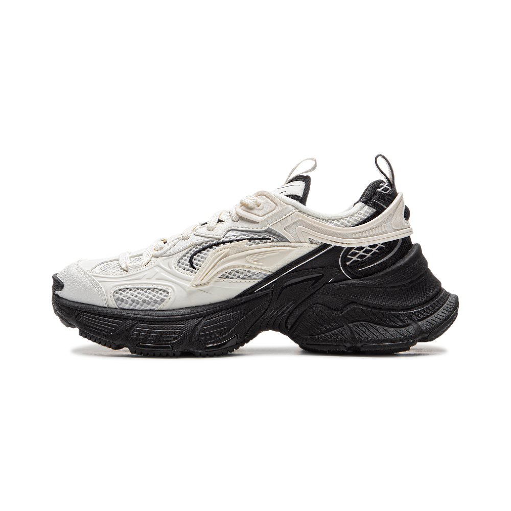 LiNing Star Cushioning Slip Resistant Abrasion Resistant Breathable Low Top Casual Shoes Women's Champagne White