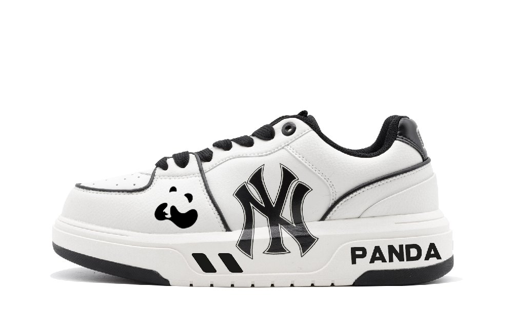 MLB Chunky Liner Street Graffiti Panda Panda Wear-Resistant Height Increasing Low-Top Casual Shoes Unisex Black White