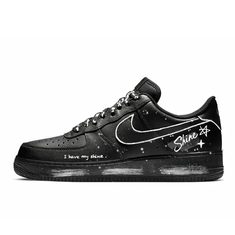 Nike Air Force 1 Gravity Blueprint Abrasion Resistant Low top Skateboard Shoes Unisex Black White