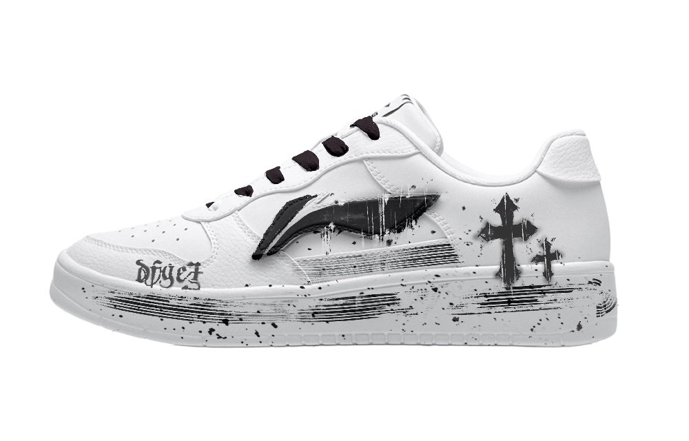 LiNing Pontoon Boats Slip Resistant, Abrasion Resistant, Breathable Low Top Skateboard Shoes Unisex Black White
