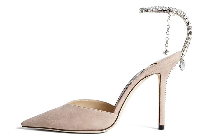 Jimmy Choo Saeda 100mm Pump Crystal Embellished Ballet Pink Suede
