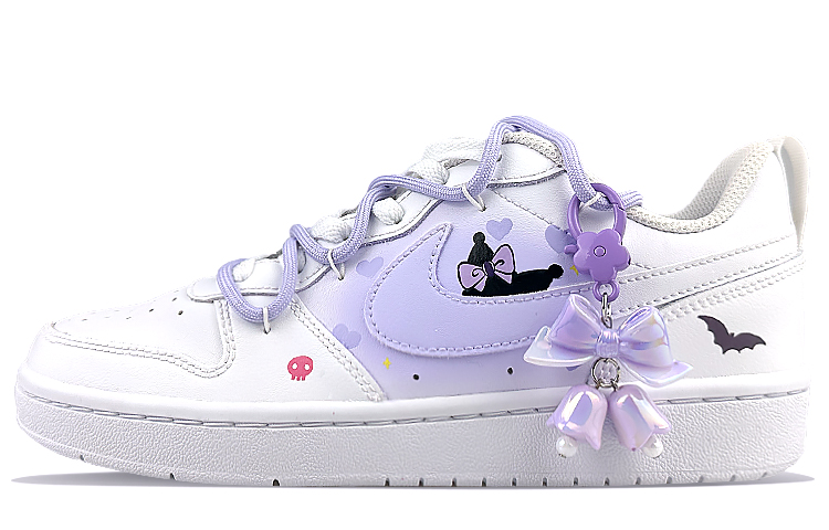Nike Court Borough Slip Resistant Cushioning Abrasion Resistant Low Top Skateboard Shoes GS White Purple