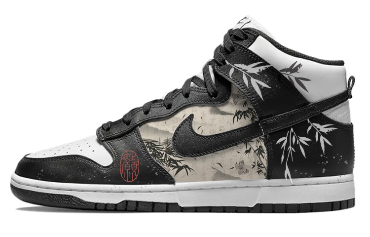 Nike Dunk Anti-Slip Wear-Resistant High-Top Skateboard Shoes Men's Black White