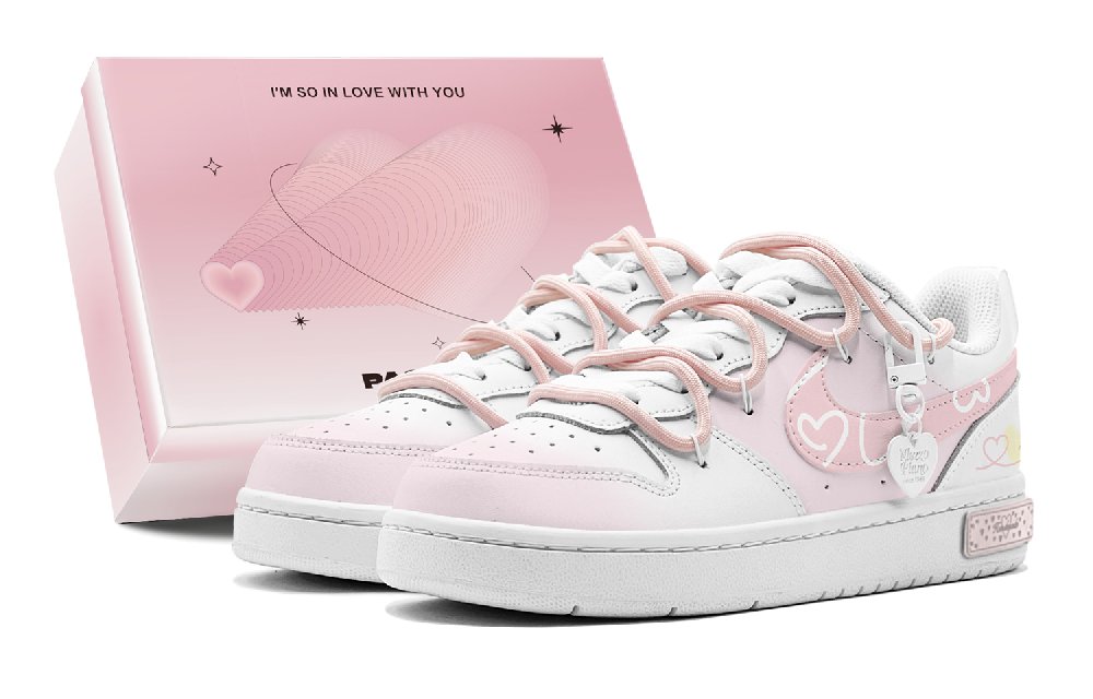 Nike Court Borough Peach Sweetheart Sweet Sister Style Low-Top Skateboard Shoes Women's Pink White
