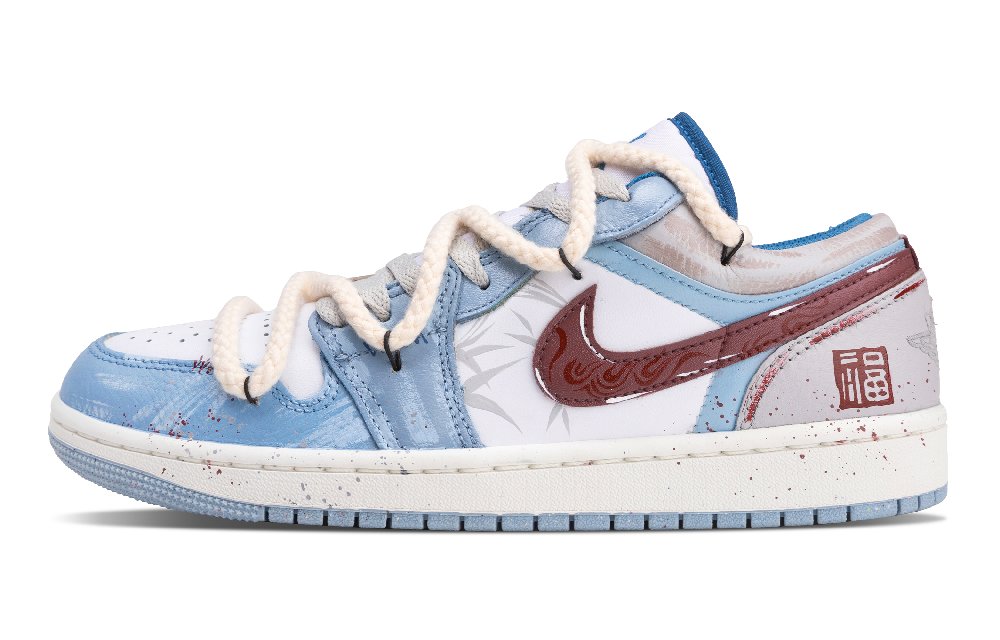 Jordan Air Jordan 1 Golden Bamboo Low Top Vintage Basketball Shoes Unisex Blue White