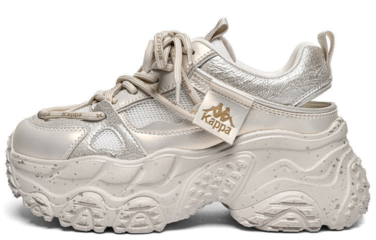 Kappa Anti-Slip Wear-Resistant Height Increasing Breathable Low-Top Chunky Sneakers Women's Gold Silver