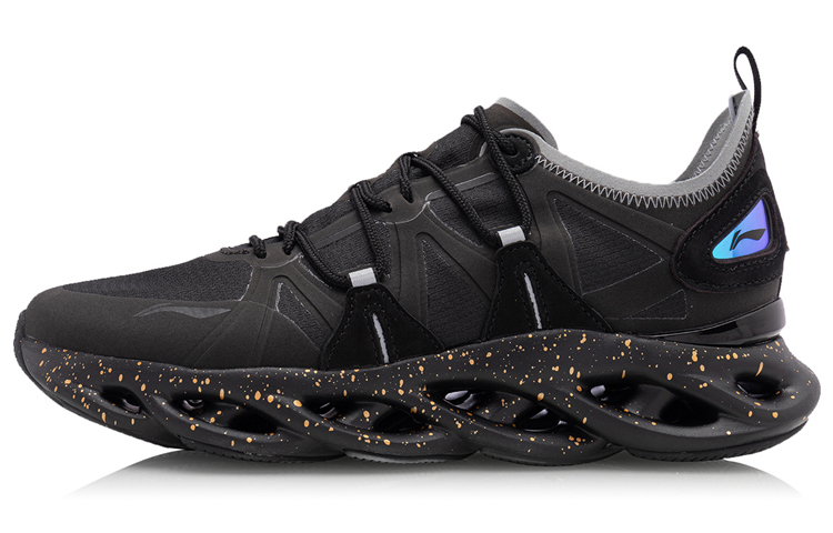 LiNing Cushioning, Breathable, And Resilient Design Low Top Running Shoes Men's Black Blue
