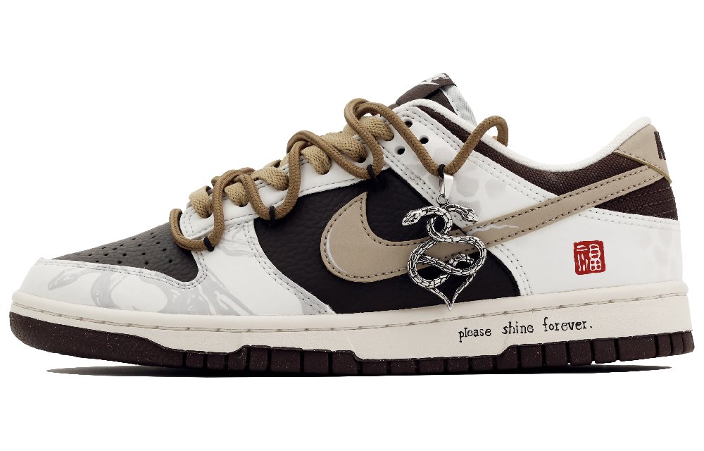 Nike Dunk Serpent Auspicious Gift Anti Slip Wear Resistant Low Top Skateboard Shoes Unisex Brown White