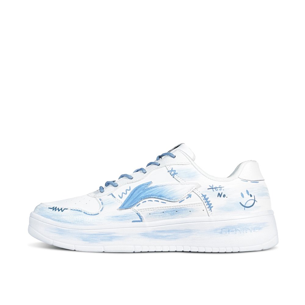 LiNing Pontoon Boats Slip Resistant, Abrasion Resistant, Breathable Low top Skateboard Shoes Men's White Blue