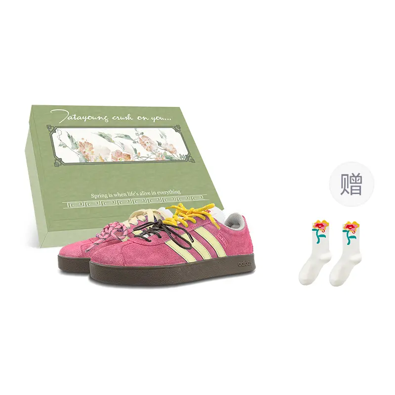 Adidas Neo VL Court 2.0 Abrasion Resistant Low Top Skateboard Shoes Unisex Pink Yellow