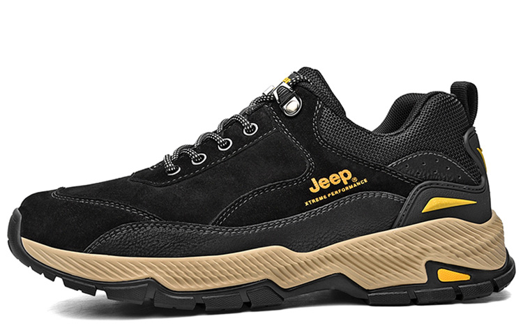 Jeep Mountaineering & Hiking Shoes Men Low Top Black/Sand Yellow