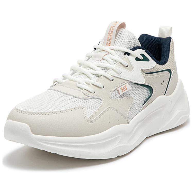 361° Cushioned Slip-Resistant Low-Top Casual Running Shoes Men's White Beige