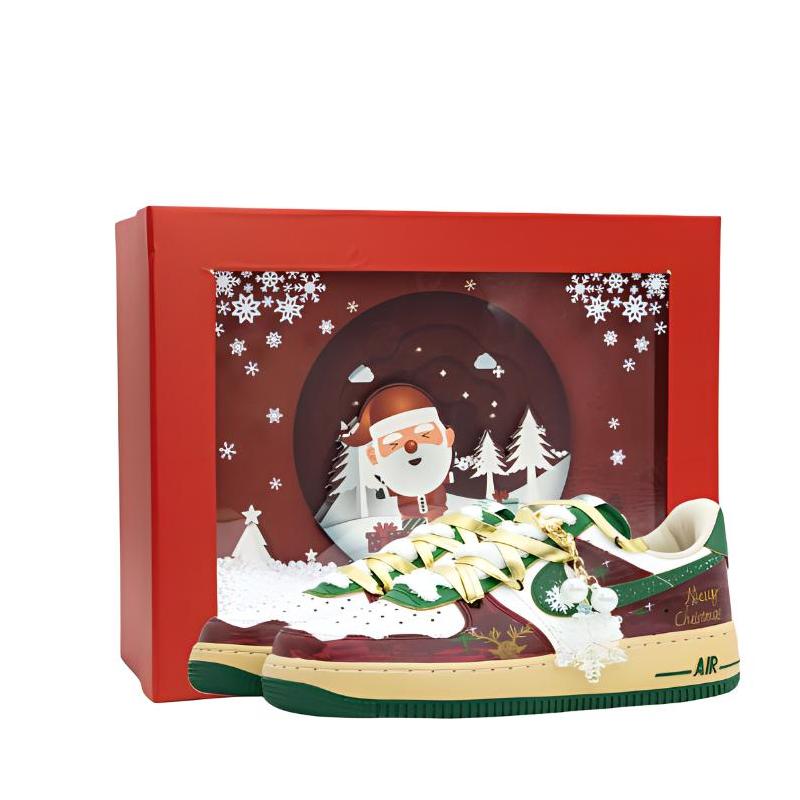 Nike Air Force 1 Snowflake Party Box Included Wear-resistant And Lightweight Low-Top Skateboard Shoes Women's Red Green