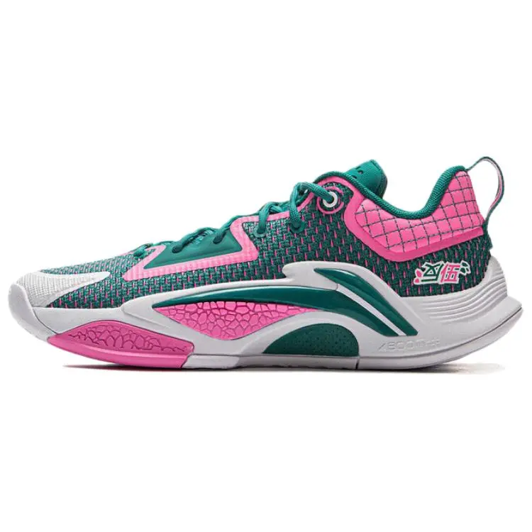 LINING BadFive Hunter 1 Basketball Shoes Men's Low top Turquoise, Fluorescent Numbers Pink