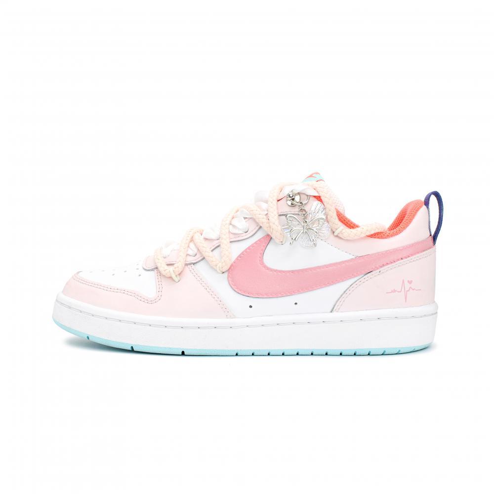 Nike Court Borough Wear resistant And Lightweight Low Top Skateboard Shoes GS Pink White