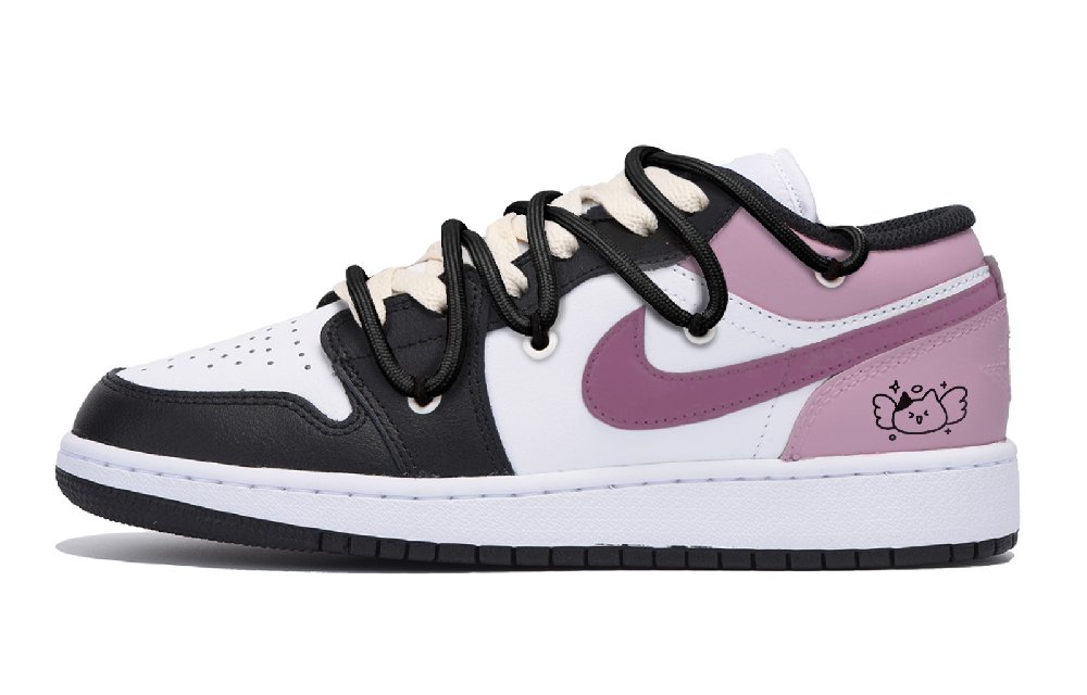 Jordan Air Jordan 1 Puppy Fragment Anti-Slip Wear-Resistant Low-Top Vintage Basketball Shoes Men's Black Pink