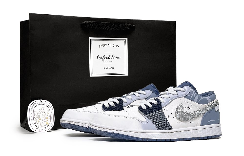 Jordan Air Jordan 1 Abrasion Resistant Low Top Vintage Basketball Shoes Men's Blue White