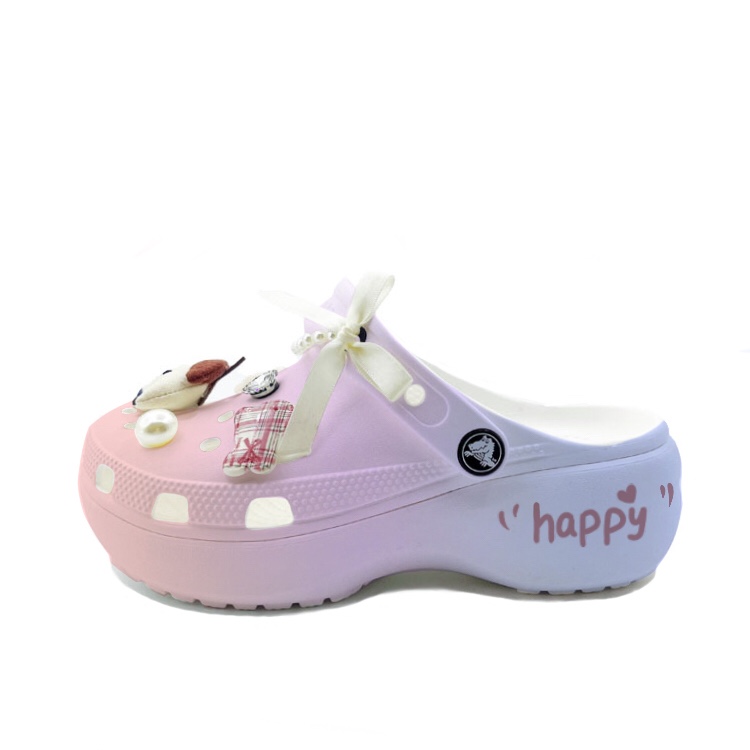 Crocs Classic Platform Clog Multicolor Playful Bear Beach Girlish Campus Style Clogs Unisex Purple Pink Blue