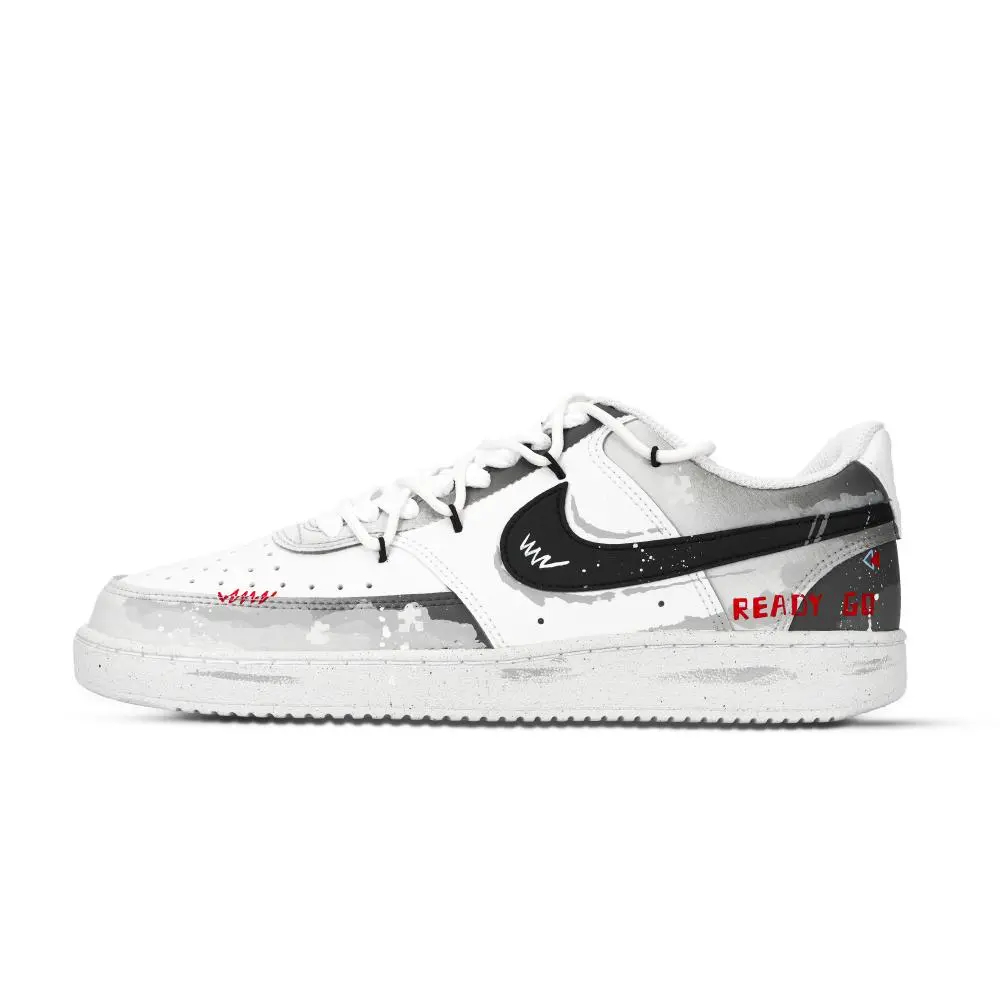 Nike Court Vision 1 Game Console Abrasion Resistant Low Top Skateboard Shoes Unisex Black White Red