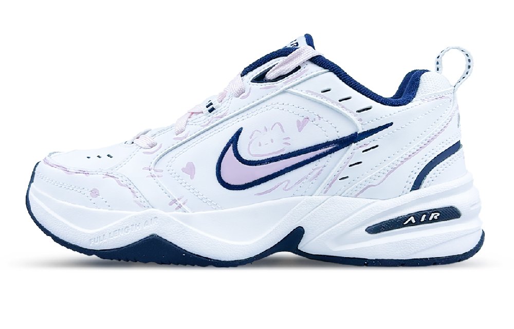 Nike Air Monarch 4 Breathable Moisture-Wicking Coverage Low-Top Chunky Sneakers Unisex White Pink Blue