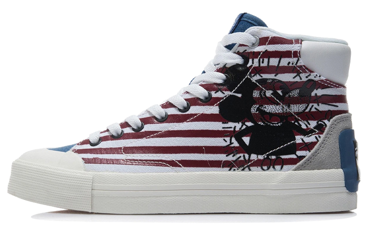 Keith Haring X LINING Disney Skateboard Shoes Women's High Top Standard White/Paradise Blue