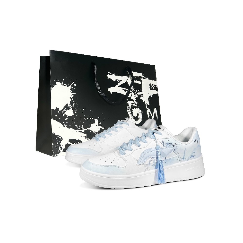 LiNing Pontoon Boats Slip Resistant, Abrasion Resistant, Breathable Low Top Skateboard Shoes Men's White Blue