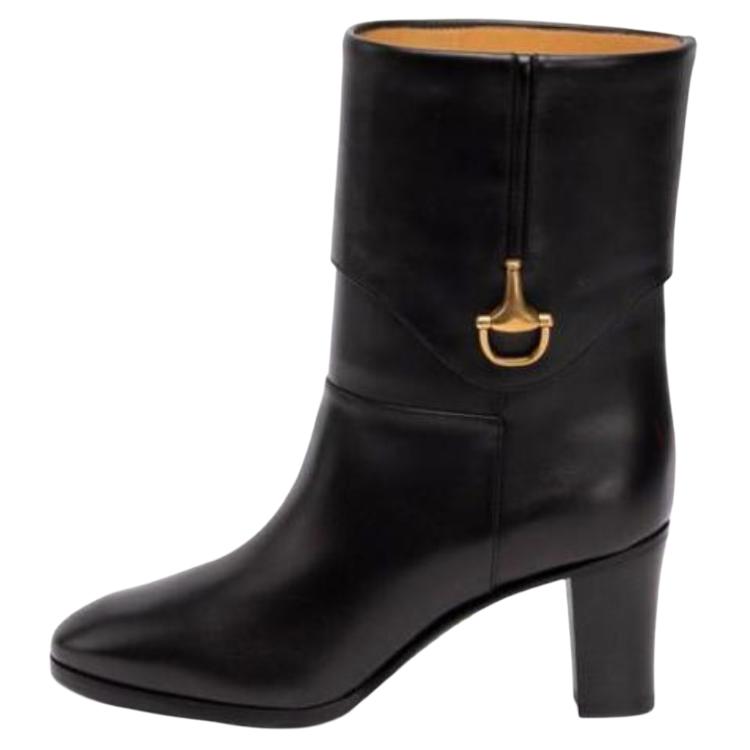 GUCCI Half Horsebit Leather Ankle Boots