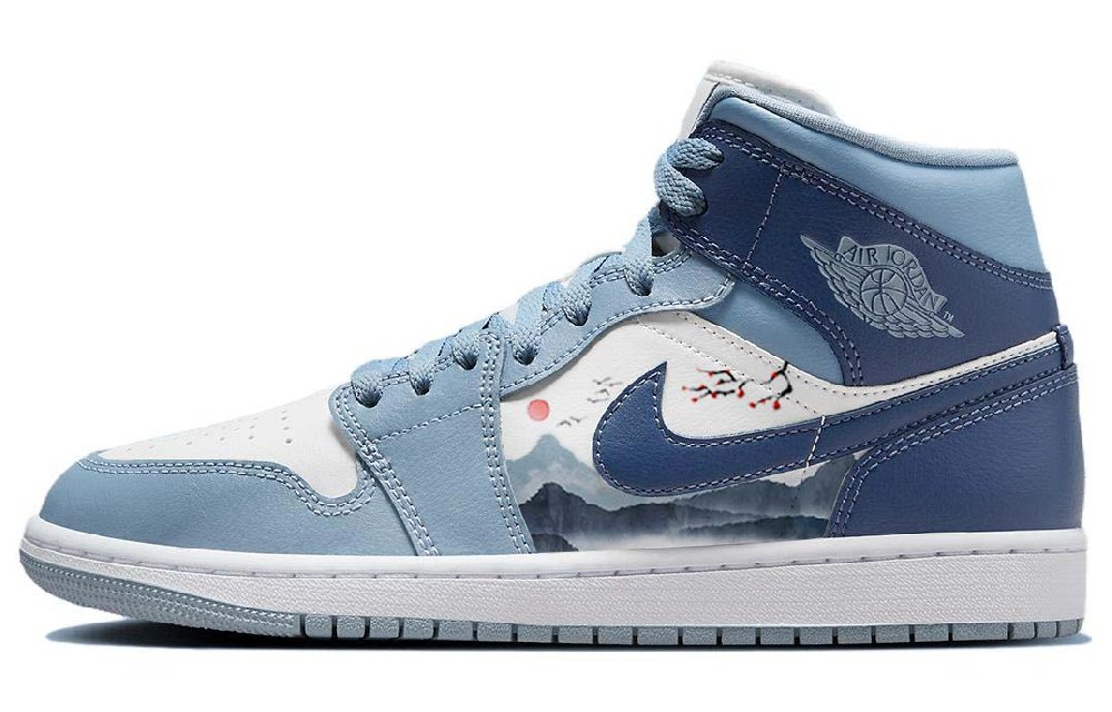 Jordan Air Jordan 1 Anti-Slip Wear-Resistant High-Top Vintage Basketball Shoes Women's White Blue