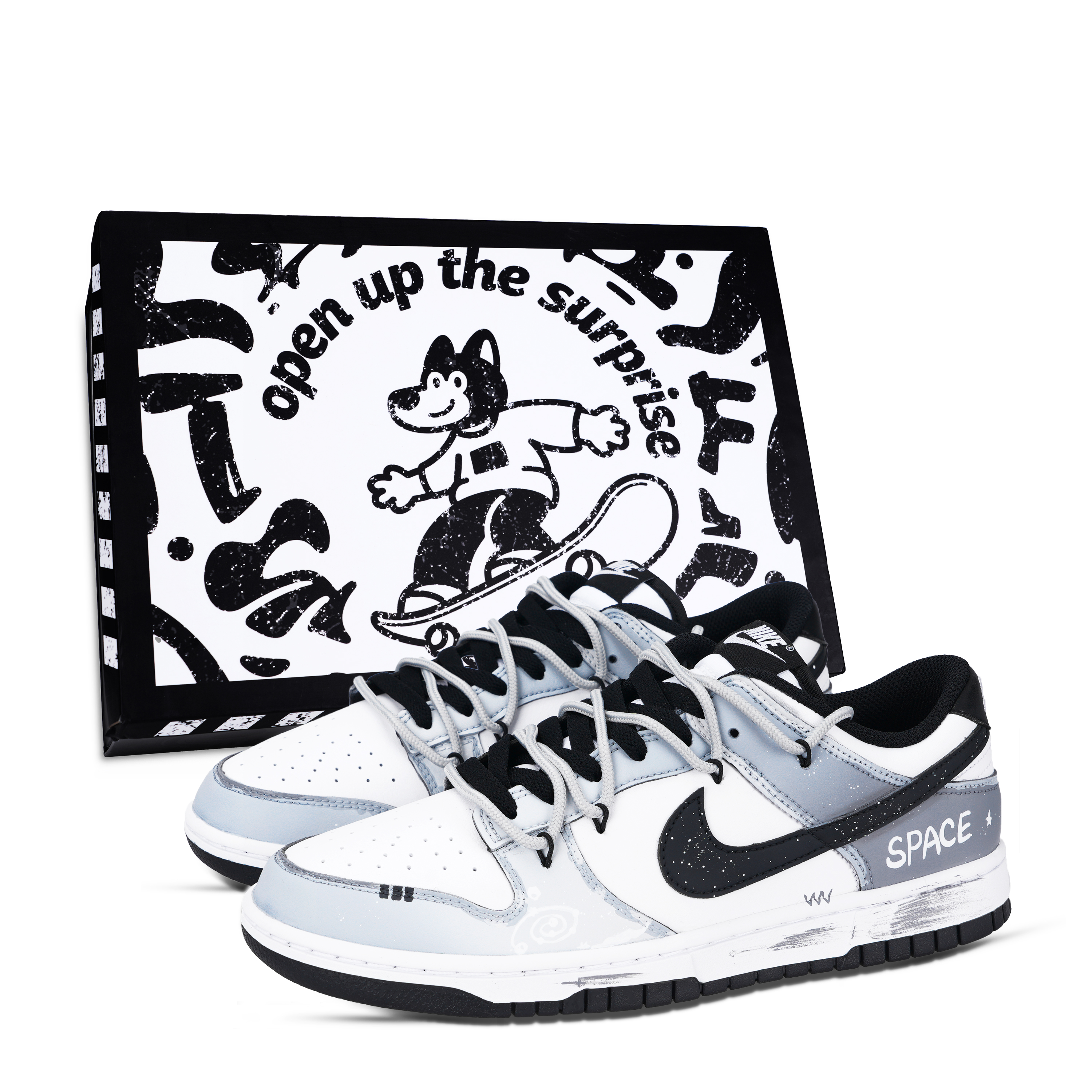 Nike Dunk Astronaut Black Shoe Box Abrasion Resistant Low top Skateboard Shoes Unisex Black White Gray