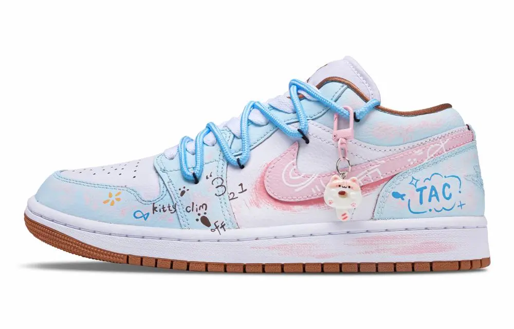 Jordan Air Jordan 1 Kitten Manual Abrasion Resistant Low top Vintage Basketball Shoes Unisex White Pink Blue