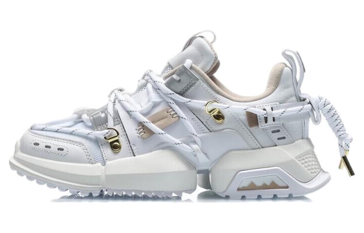LiNing Pan Gu Slip Resistant And Abrasion Resistant Support Low Top Sports Casual Shoes Women's White Gold