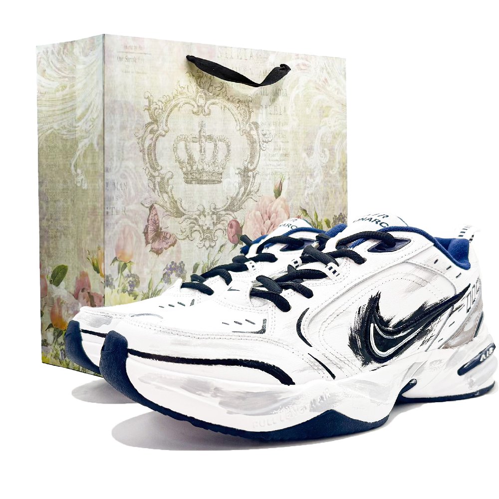 Nike Air Monarch 4 Lightweight Height Increasing Low Top Chunky Sneakers Men's White Gray