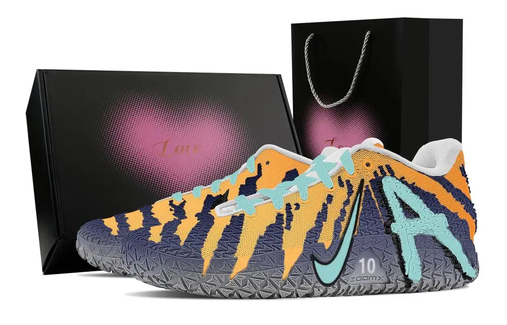 Nike Ja Morant 3 Haikyuu!!, Heart Box Abrasion Resistant Low top Basketball Shoes Unisex Orange Purple Cyan
