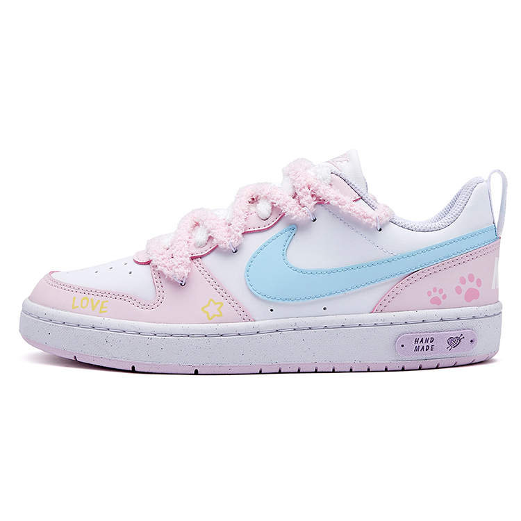 Nike Court Borough Non slip Lightweight Low Top Skateboard Shoes GS Pink Blue