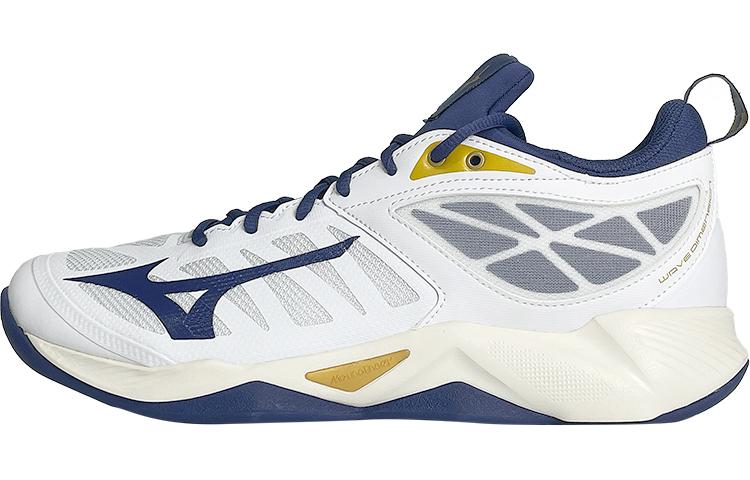 Кроссовки Mizuno для тренировок, низкие, белые/синие/золотые, унисекс.