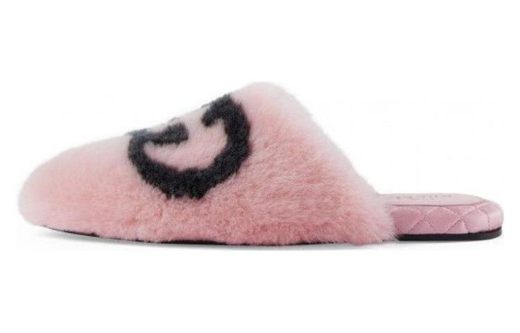 GUCCI Women's Faux Fur Slipper 'Interlocking G Pink Black' Women's