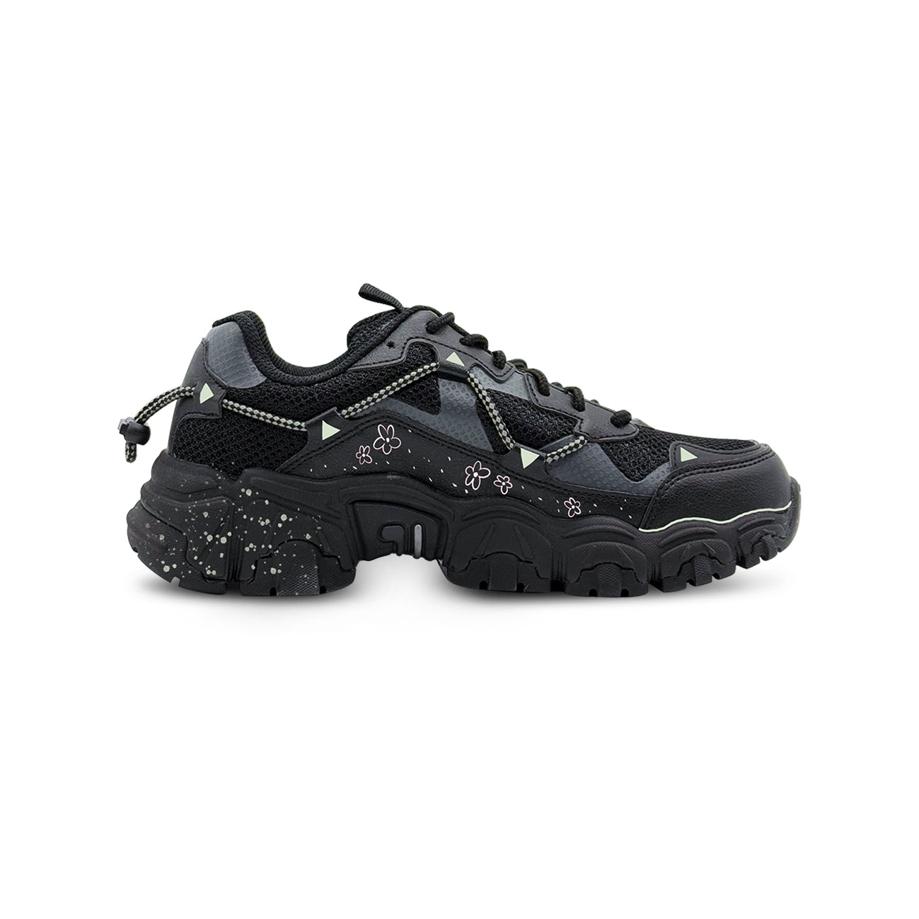 FILA FLUID V2 Cream Small Flower Cushioning, Wear Resistant Low Top Casual Shoes Unisex Black