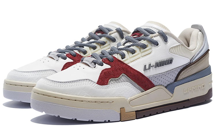 LiNing 001 Slip-Resistant Cushioning Wear-Resistant Low-Top Skateboard Shoes Men's White Gray Red
