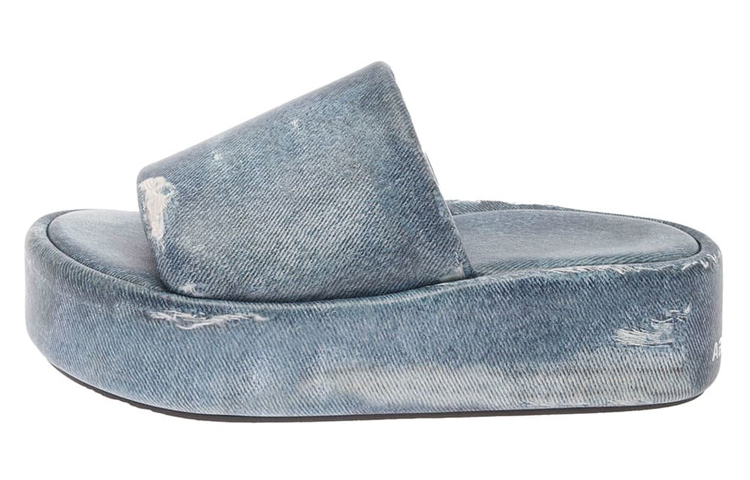 Balenciaga Rise Printed Leather Slippers Blue Women's