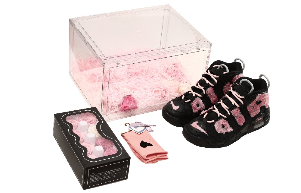 Nike Air More Uptempo High Top Vintage Basketball Shoes GS Black Pink