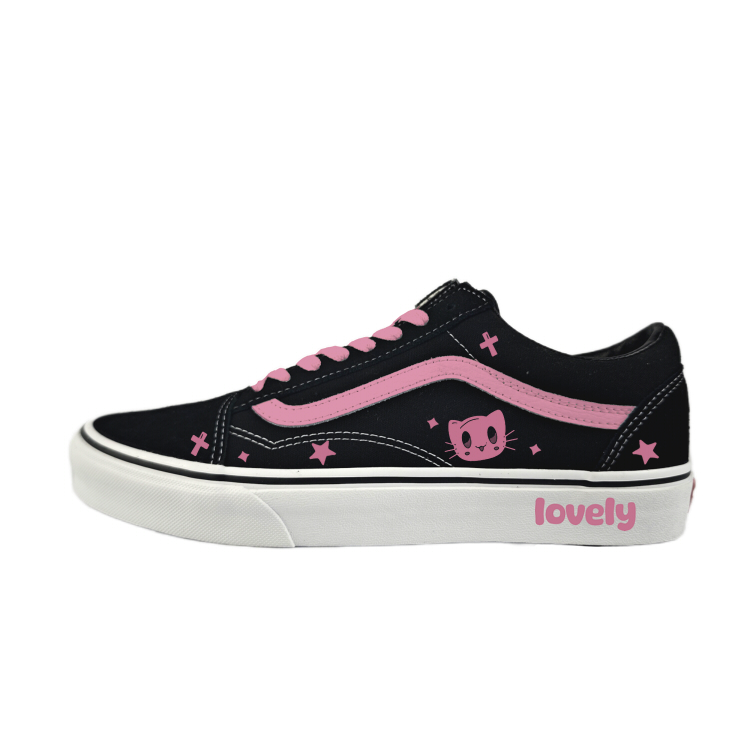 Vans Old Skool Abrasion Resistant Low Top Skateboard Shoes Unisex Black Pink