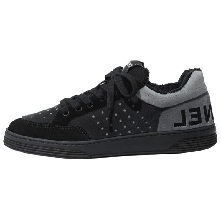 CHANEL Low Top Stylish Skateboarding Shoes Women's Black & Gray Patchwork