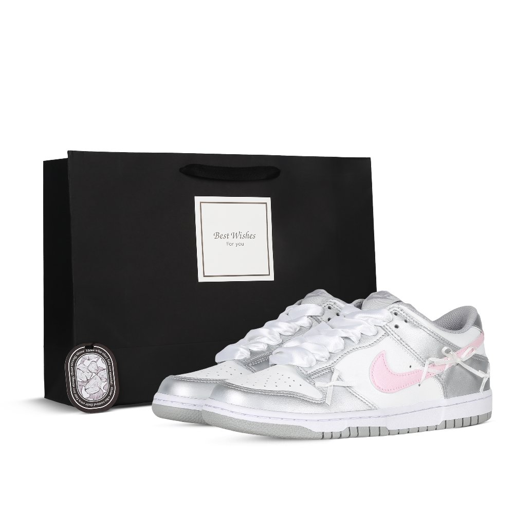Nike Dunk Low Ballet Girlish 2.0 Anti-Slip Wear-Resistant Low-Top Skateboard Shoes GS Silver Pink
