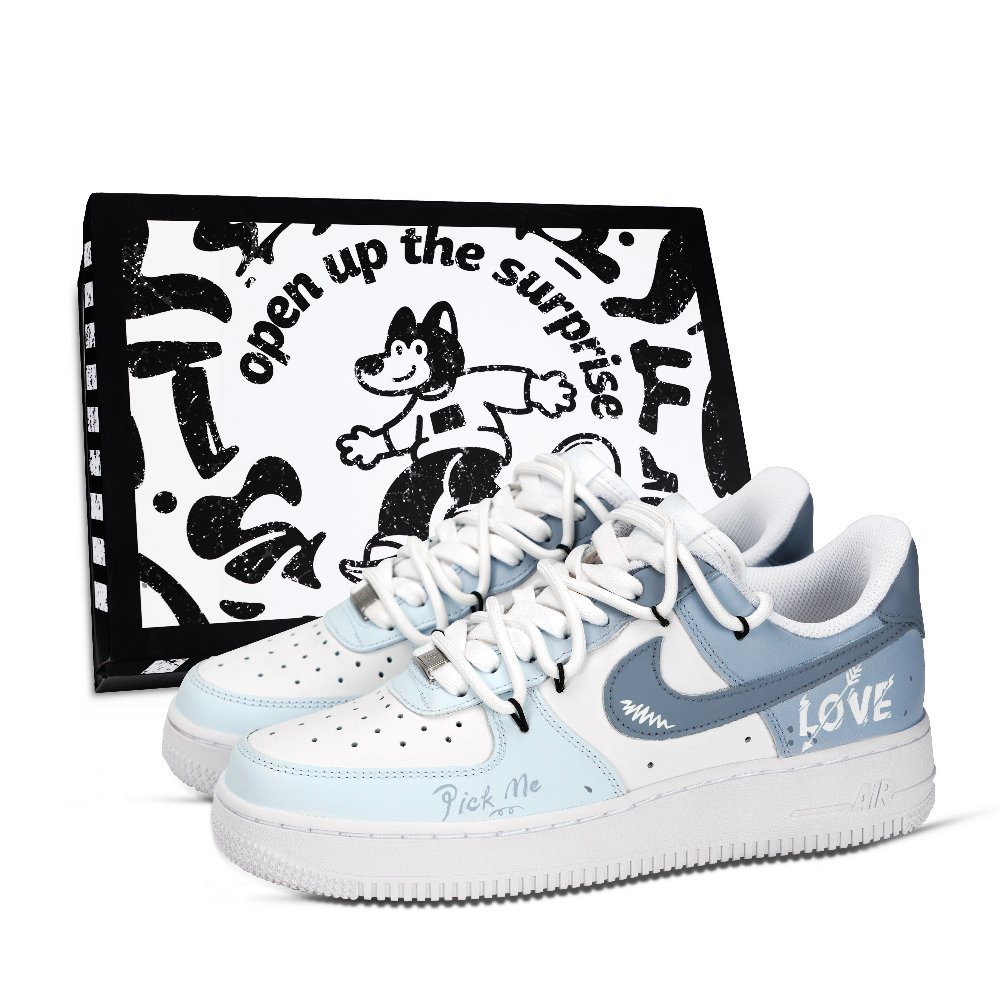 Nike Air Force 1 Arrow Of Love Anti Slip Wear Resistant Low Top Skateboard Shoes Unisex Blue Gray
