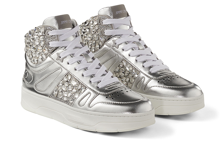 Jimmy Choo Hawaii HI Top/F Hawaii High Top Stylish Skateboarding Shoes Women's Silver