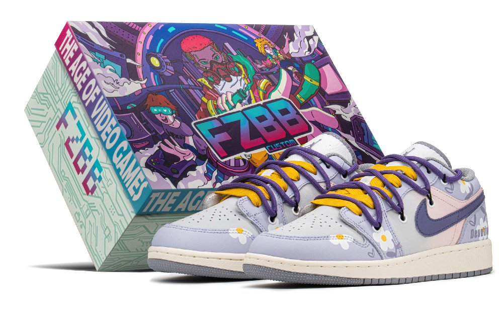 Jordan Air Jordan 1 FZBB Low Top Vintage Basketball Shoes GS Yellow Purple
